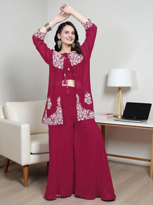 Rangmohini Women Crop Top Sharara Ethnic Jacket Set