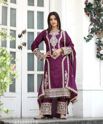 S.B.Creation Women Kurta Pant Attached Dupatta Set