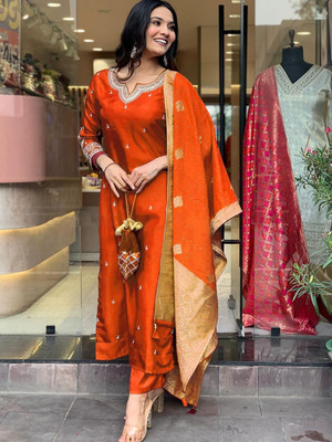 Yipsy Fashion Embroidered Anarkali Kurta, Bottom & Dupatta Set