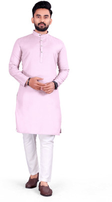 VINAARI Men Solid Straight Kurta(Pink)