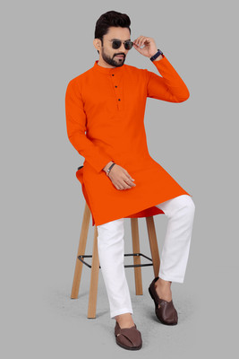 Artisan Men Solid Straight Kurta(Orange)