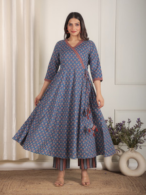 Aramya Women Printed Anarkali Kurta(Blue)