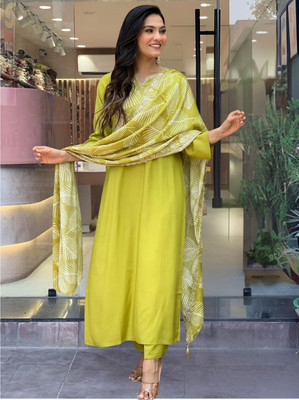 DClothvilla Women Printed, Embroidered Ethnic Dress Kurta(Light Green)
