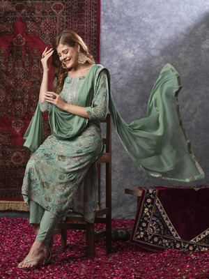 Tasrika Floral Print Kurta, Trouser/Pant & Dupatta Set