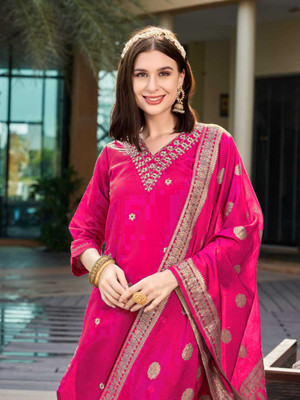 SRCRIATION Embroidered Kurta, Trouser/Pant & Dupatta Set