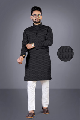 clickby Men Printed Straight Kurta(Black)