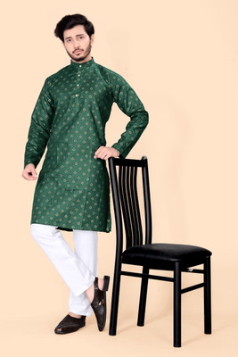 PARALLEL TIMES Men Solid Straight Kurta(Dark Green)