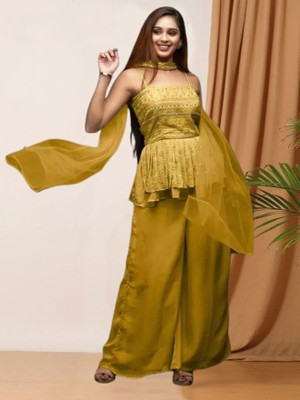 GREENERA Creation Women Crop Top Sharara Dupatta Set