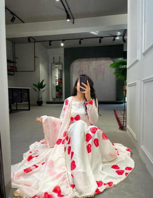 Gajanand Flared/A-line Gown(White)