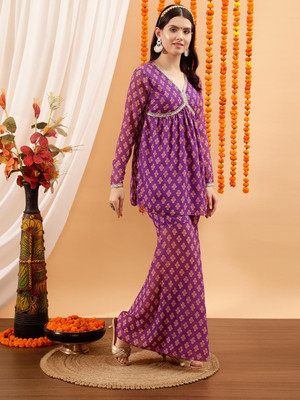 INDO STREET Women Ethnic Top Palazzo Set
