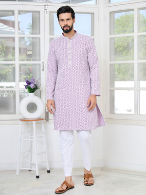 See Designs Men Printed Straight Kurta(Purple)