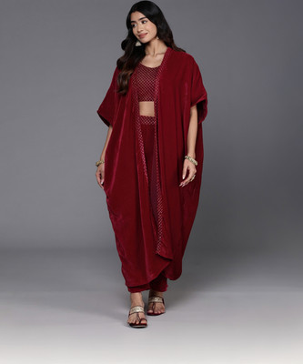 LIBAS Women Crop Top Palazzo Ethnic Jacket Set