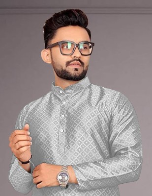 ANREX Men Self Design Straight Kurta(Grey)