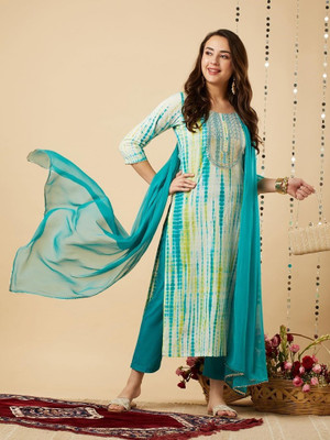 Dhanuvibes Embroidered Kurta, Palazzo & Dupatta Set