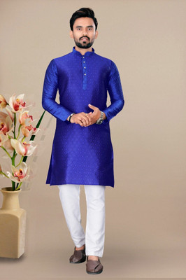 S AND S ENTRTPRISE Men Self Design Straight Kurta(Blue)