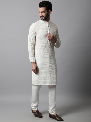 Jompers Men Self Design Straight Kurta(White)