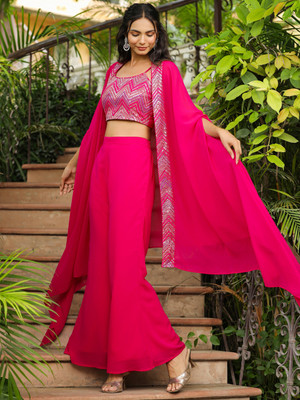 Janasya Women Ethnic Top Pant Cape Set