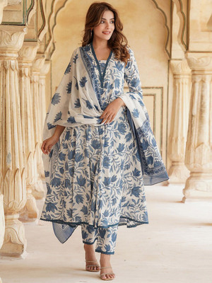 TARUNIPOSHAK Floral Print Kurta, Churidar & Dupatta Set