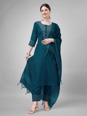 JKRISHNAART Embroidered Kurta, Trouser/Pant & Dupatta Set