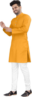 OmakarENT Men Printed Straight Kurta(Gold)