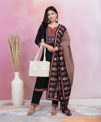Jaipuri Bunaai Women Kurta Palazzo Dupatta Set