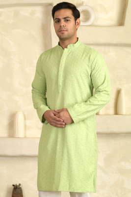 BEXARIO Men Embroidered Straight Kurta(Green)