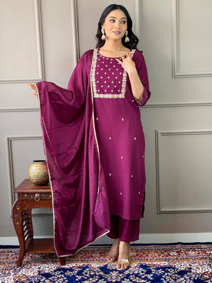 RAJABANNI Solid Kurta, Trouser/Pant & Dupatta Set