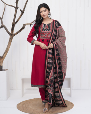 Jaipuri Bunaai Women Kurta Palazzo Dupatta Set