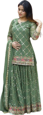 KAPANKU Women Ethnic Top Pant Dupatta Set