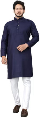 OmakarENT Men Printed Straight Kurta(Dark Blue)