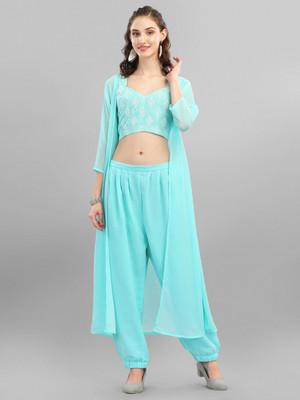 luzumbez Women Ethnic Top Pant Ethnic Jacket Set