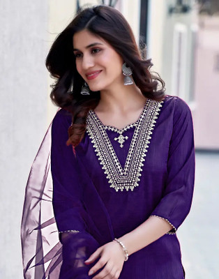 pinfit Embroidered Kurta, Trouser/Pant & Dupatta Set