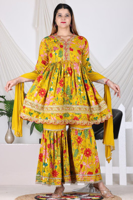 Kurtiwala Women Ethnic Top Sharara Dupatta Set