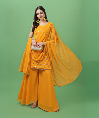 parrot creation Women Ethnic Top Sharara Dupatta Set