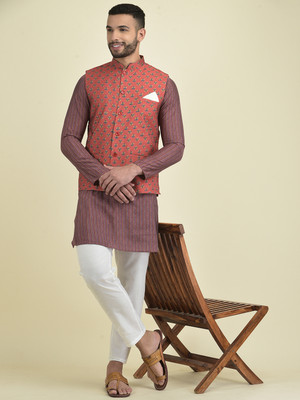 DEYANN Men Kurta Pyjama Ethnic Jacket Set