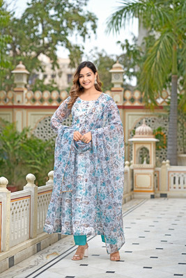 GRISHU COLLECTION Floral Print Anarkali Kurta, Bottom & Dupatta Set