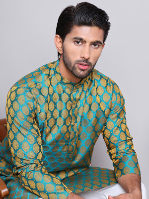 Jompers Men Printed Straight Kurta(Green)