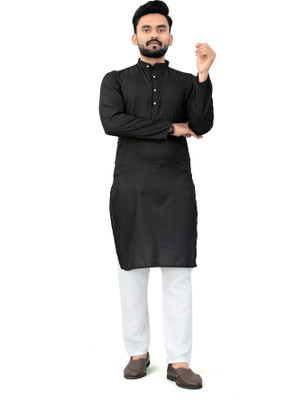 R C CREATION Men Solid A-line Kurta(Black)