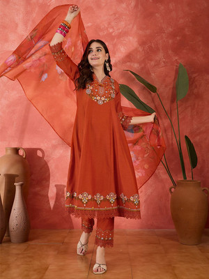 Sangria Embroidered Kurta, Trouser/Pant & Dupatta Set