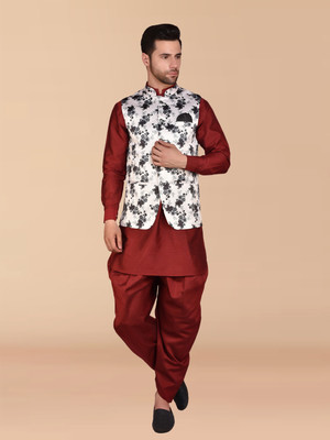 PRINTCULTR Men Kurta Dhoti Pant Ethnic Jacket Set