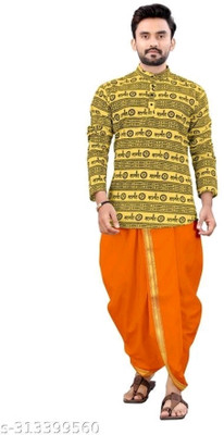 CRYSTALREVENUE Men Kurta Dhoti Set