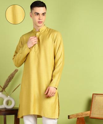 FUBAR Men Self Design Straight Kurta(Green)