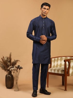 VASTRAMAY Men Solid A-line Kurta(Blue)