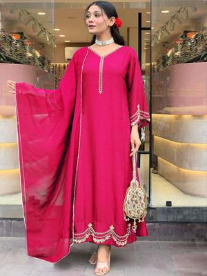 Tasrika Embroidered Anarkali Kurta, Bottom & Dupatta Set
