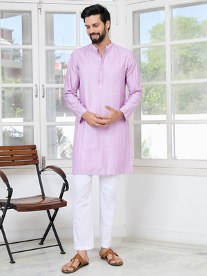See Designs Men Embroidered Straight Kurta(Purple)