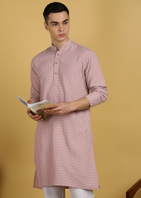 FUBAR Men Self Design Straight Kurta(Orange)