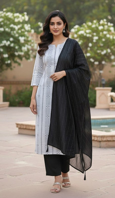 OZIQ Solid Kurta, Trouser/Pant & Dupatta Set