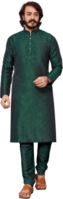 Kunj Creation Men Self Design Straight Kurta(Green)