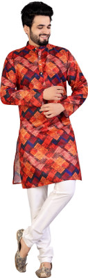 PARALLEL TIMES Men Solid Straight Kurta(Orange)