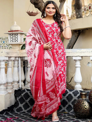 Lamba Creations Floral Print Kurta, Trouser/Pant & Dupatta Set